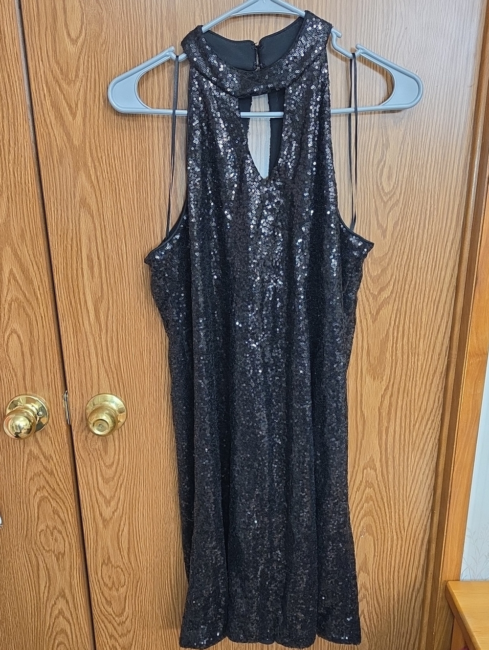 SD Collection Black Sequin Halter Keyhole Cocktail Dress